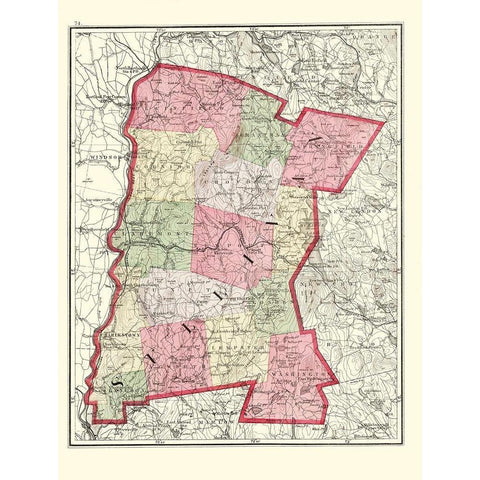 Sullivan New Hampshire - Walling 1877 Black Modern Wood Framed Art Print with Double Matting by Walling