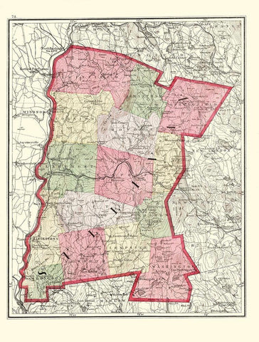 Sullivan New Hampshire - Walling 1877 Black Ornate Wood Framed Art Print with Double Matting by Walling