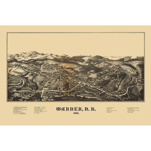 Warner New Hampshire -1887 Gold Ornate Wood Framed Art Print with Double Matting by Unknown
