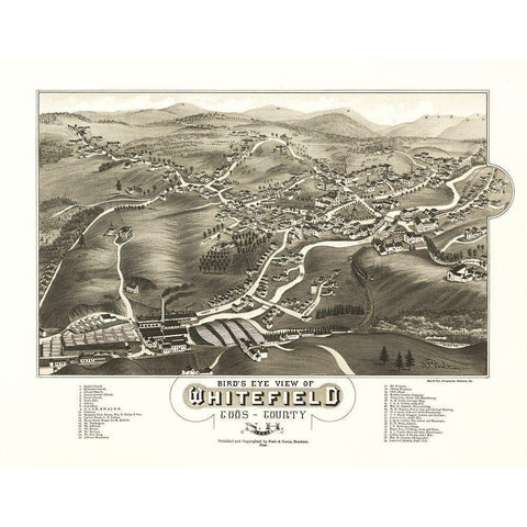 Whitefield New Hampshire - Norris 1883  White Modern Wood Framed Art Print by Norris