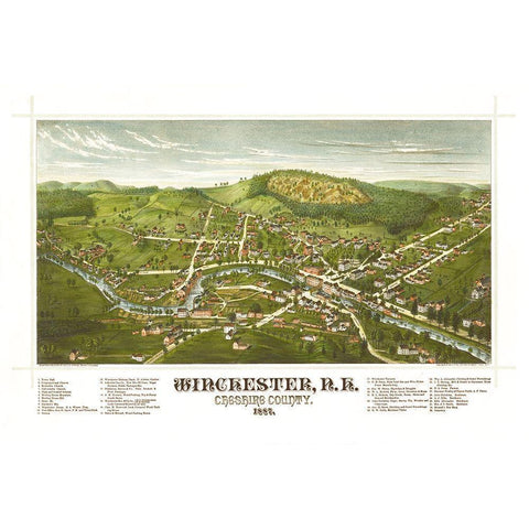 Winchester New Hampshire - Norris 1887  Black Modern Wood Framed Art Print with Double Matting by Norris