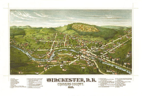 Winchester New Hampshire - Norris 1887  Black Ornate Wood Framed Art Print with Double Matting by Norris