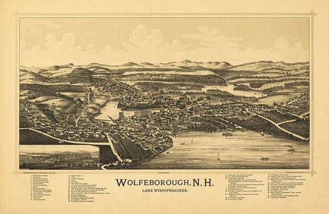 Wolfeborough New Hampshire -Norris 1889  Black Ornate Wood Framed Art Print with Double Matting by Norris