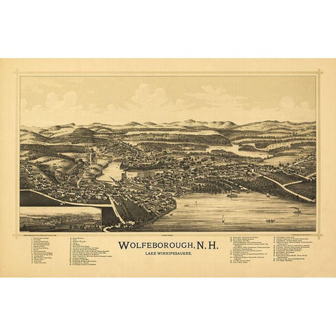 Wolfeborough New Hampshire -Norris 1889  White Modern Wood Framed Art Print by Norris
