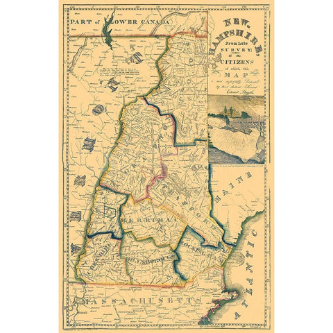 New Hampshire - Ruggles 1817 Gold Ornate Wood Framed Art Print with Double Matting by Ruggles
