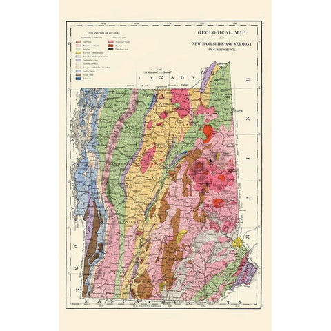 New Hampshire, Vermont Geological - Hitchcock 1877 Black Modern Wood Framed Art Print with Double Matting by Hitchcock