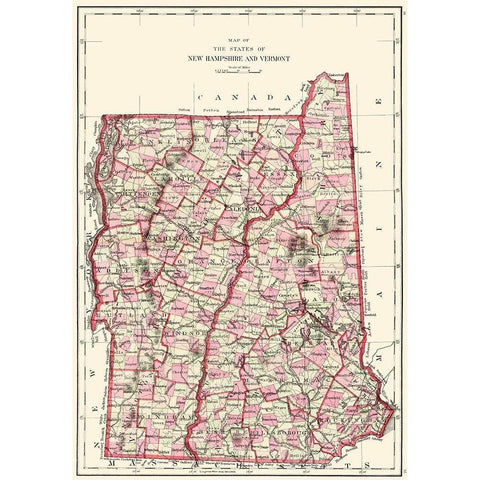New Hampshire, Vermont - Hitchcock 1877 White Modern Wood Framed Art Print by Hitchcock