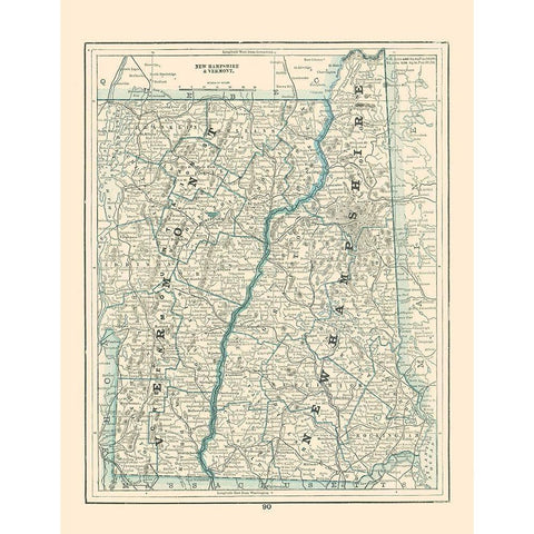 New Hampshire, Vermont - Rathbun 1893 Black Modern Wood Framed Art Print with Double Matting by Rathbun