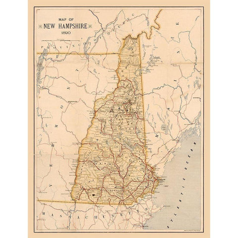 New Hampshire -1890 Black Modern Wood Framed Art Print by Unknown
