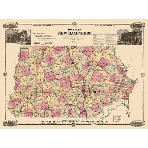 New Hampshire -1871 Black Modern Wood Framed Art Print with Double Matting by Unknown