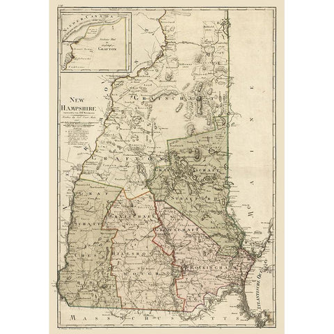 New Hampshire - Sotzmann 1796  White Modern Wood Framed Art Print by Sotzmann