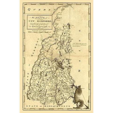 New Hampshire - Lewis 1794  Black Modern Wood Framed Art Print by Lewis