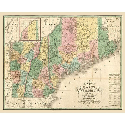 New Hampshire Maine - Carter 1826  Black Modern Wood Framed Art Print by Carter