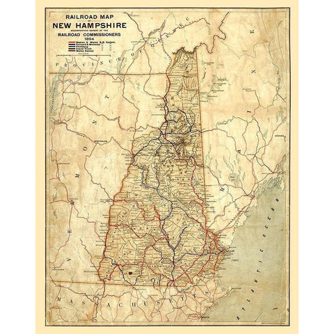 New Hampshire Railroads -1894 Black Modern Wood Framed Art Print with Double Matting by Unknown