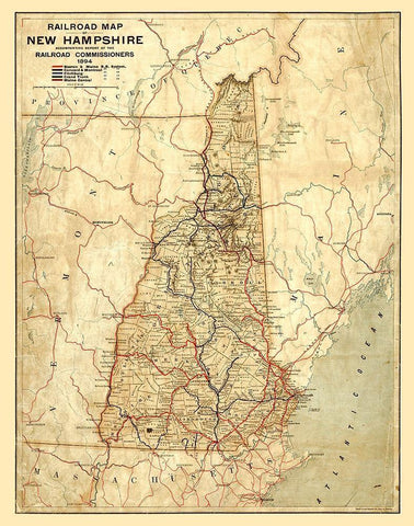 New Hampshire Railroads -1894 White Modern Wood Framed Art Print with Double Matting by Unknown