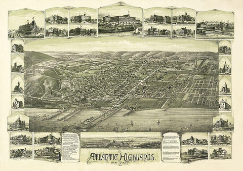 Atlantic Highlands New Jersey - Bailey 1894  Black Ornate Wood Framed Art Print with Double Matting by Bailey
