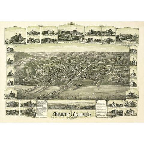 Atlantic Highlands New Jersey - Bailey 1894  Gold Ornate Wood Framed Art Print with Double Matting by Bailey