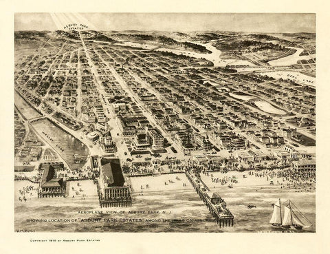 Asbury Park New Jersey - Pettit 1910  Black Ornate Wood Framed Art Print with Double Matting by Pettit