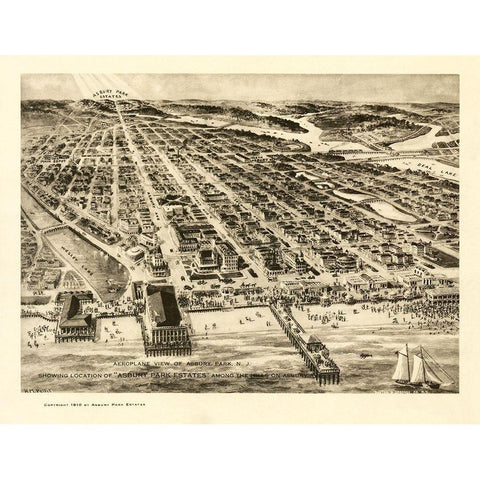 Asbury Park New Jersey - Pettit 1910  Gold Ornate Wood Framed Art Print with Double Matting by Pettit