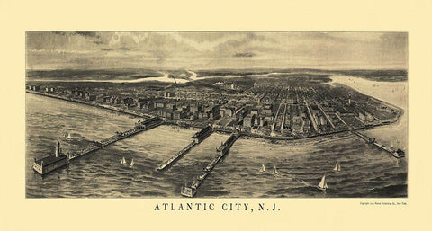 Atlantic City New Jersey - National Pub Co 1905 Black Ornate Wood Framed Art Print with Double Matting by National Pub Co