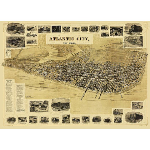 Atlantic City New Jersey - Landis 1900 Gold Ornate Wood Framed Art Print with Double Matting by Landis