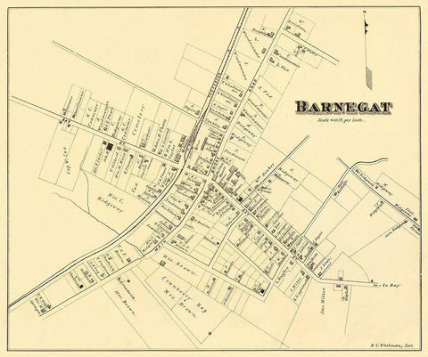 Barnegat New Jersey Landowner - Woolman 1878 Black Ornate Wood Framed Art Print with Double Matting by Woolman