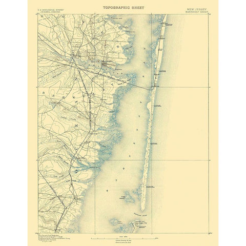 Barnegat New Jersey Sheet - USGS 1884 Gold Ornate Wood Framed Art Print with Double Matting by USGS