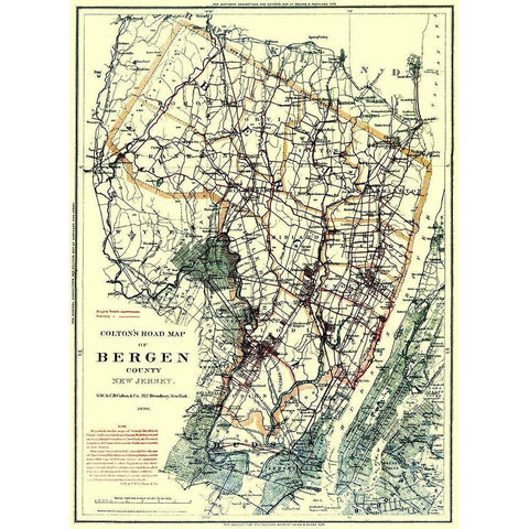 Bergen New Jersey - Colton 1896 White Modern Wood Framed Art Print by Colton