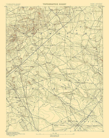 Cassville New Jersey Quad - USGS 1885 White Modern Wood Framed Art Print with Double Matting by USGS