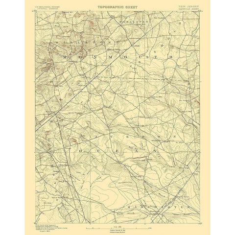 Cassville New Jersey Quad - USGS 1885 Gold Ornate Wood Framed Art Print with Double Matting by USGS