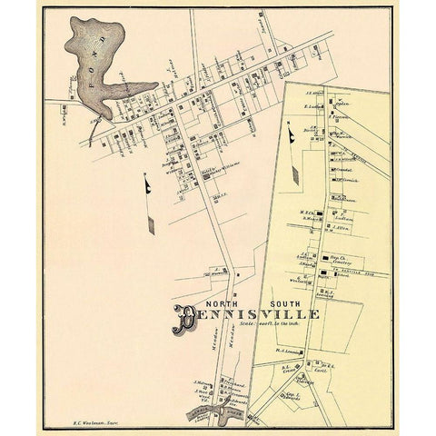 Dennisville, North, South New Jersey Landowner White Modern Wood Framed Art Print by Woolman