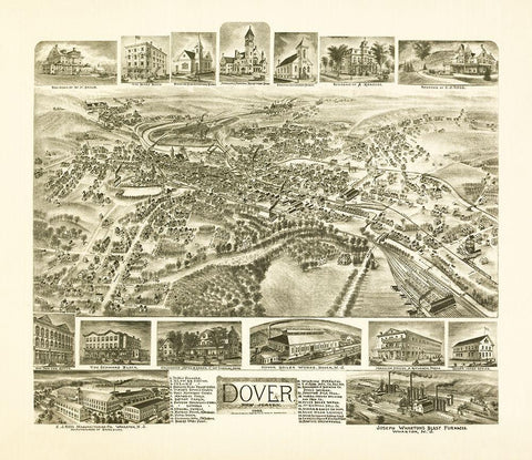 Dover New Jersey - Fowler 1903  Black Ornate Wood Framed Art Print with Double Matting by Fowler
