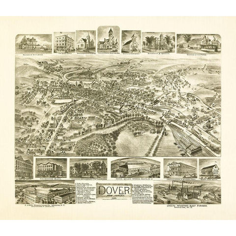 Dover New Jersey - Fowler 1903  White Modern Wood Framed Art Print by Fowler