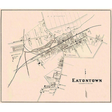 Eatontown New Jersey Landowner - Woolman 1878 Black Modern Wood Framed Art Print by Woolman