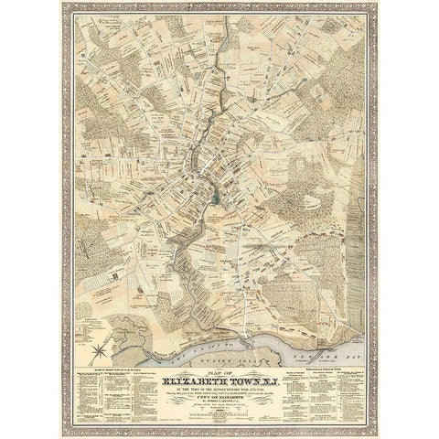 Elizabeth Town New Jersey - Meyer 1780  Gold Ornate Wood Framed Art Print with Double Matting by Meyer