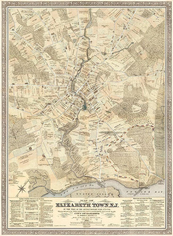 Elizabeth Town New Jersey - Meyer 1780  Black Ornate Wood Framed Art Print with Double Matting by Meyer