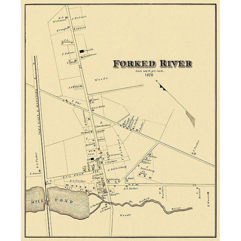 Forked River New Jersey Landowner - Woolman 1878 Black Modern Wood Framed Art Print by Woolman