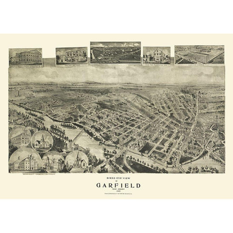 Garfield New Jersey - Fowler 1909  Black Modern Wood Framed Art Print with Double Matting by Fowler
