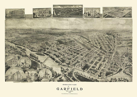 Garfield New Jersey - Fowler 1909  White Modern Wood Framed Art Print with Double Matting by Fowler