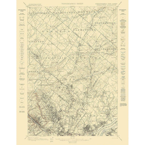 Germantown Pennsylvania New Jersey Quad White Modern Wood Framed Art Print by USGS