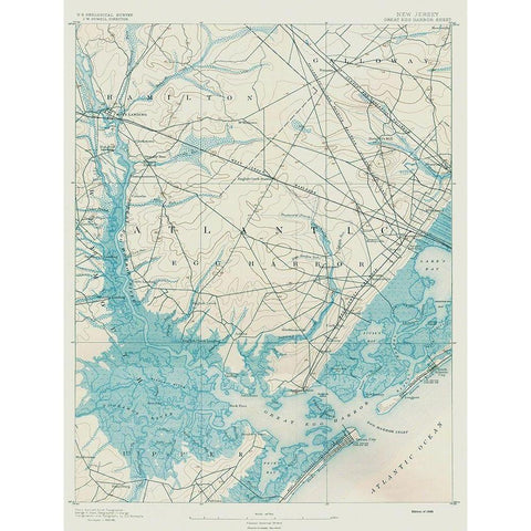 Great Egg Harbor New Jersey Quad - USGS 1890 Gold Ornate Wood Framed Art Print with Double Matting by USGS