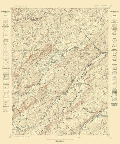 Hackettstown New Jersey Sheet - USGS 1898 Black Ornate Wood Framed Art Print with Double Matting by USGS