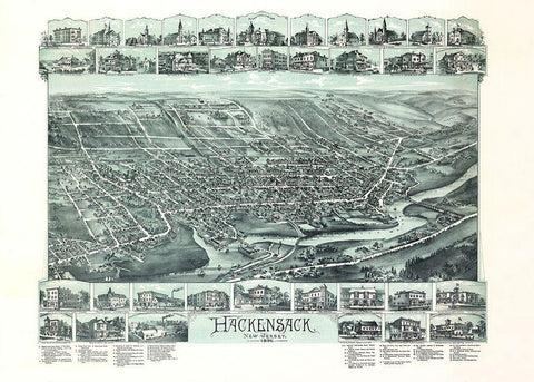 Hackensack New Jersey -1896 Black Ornate Wood Framed Art Print with Double Matting by Unknown