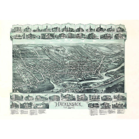 Hackensack New Jersey -1896 Gold Ornate Wood Framed Art Print with Double Matting by Unknown