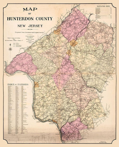 Hunterdon New Jersey - Hicks 1902  Black Ornate Wood Framed Art Print with Double Matting by Hicks