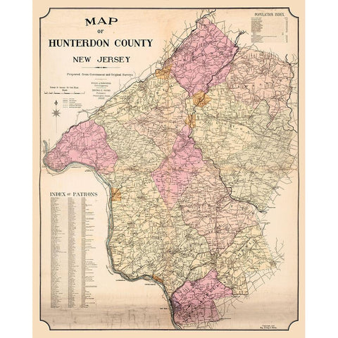 Hunterdon New Jersey - Hicks 1902  Gold Ornate Wood Framed Art Print with Double Matting by Hicks
