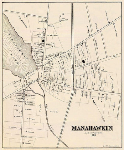 Manahawkin New Jersey Landowner - Woolman 1878 Black Ornate Wood Framed Art Print with Double Matting by Woolman