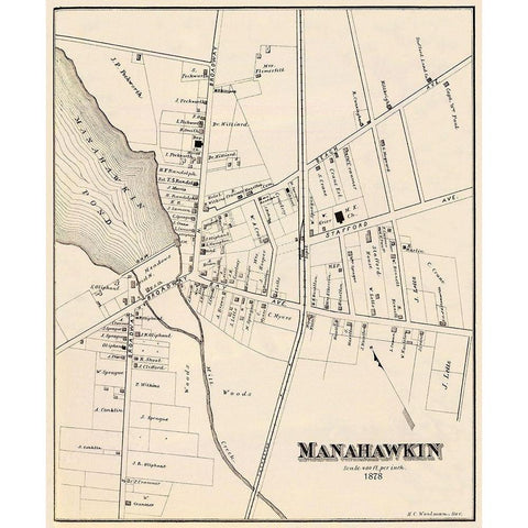 Manahawkin New Jersey Landowner - Woolman 1878 Black Modern Wood Framed Art Print by Woolman
