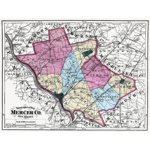 Mercer New Jersey - Beers 1872 Black Modern Wood Framed Art Print with Double Matting by Beers