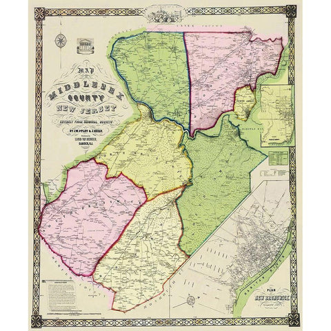 Middlesex New Jersey Landowner - Derveer 1850 Gold Ornate Wood Framed Art Print with Double Matting by Derveer